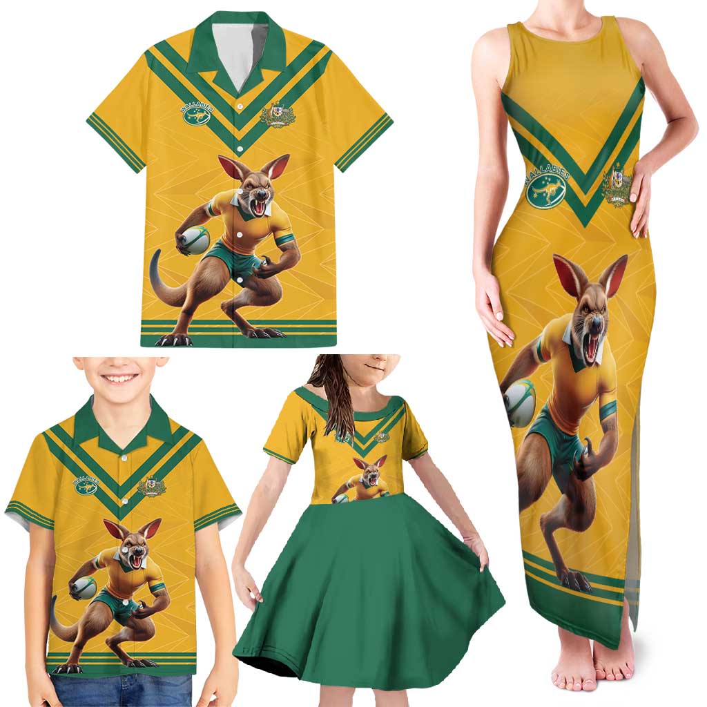 Custom Australia Rugby Family Matching Tank Maxi Dress and Hawaiian Shirt Wallabies Mascot Sporty Style - Aussie Hoodie