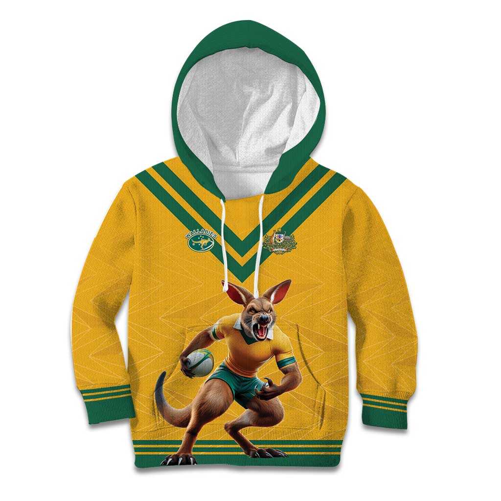 Custom Australia Rugby Kid Hoodie Wallabies Mascot Sporty Style - Aussie Hoodie