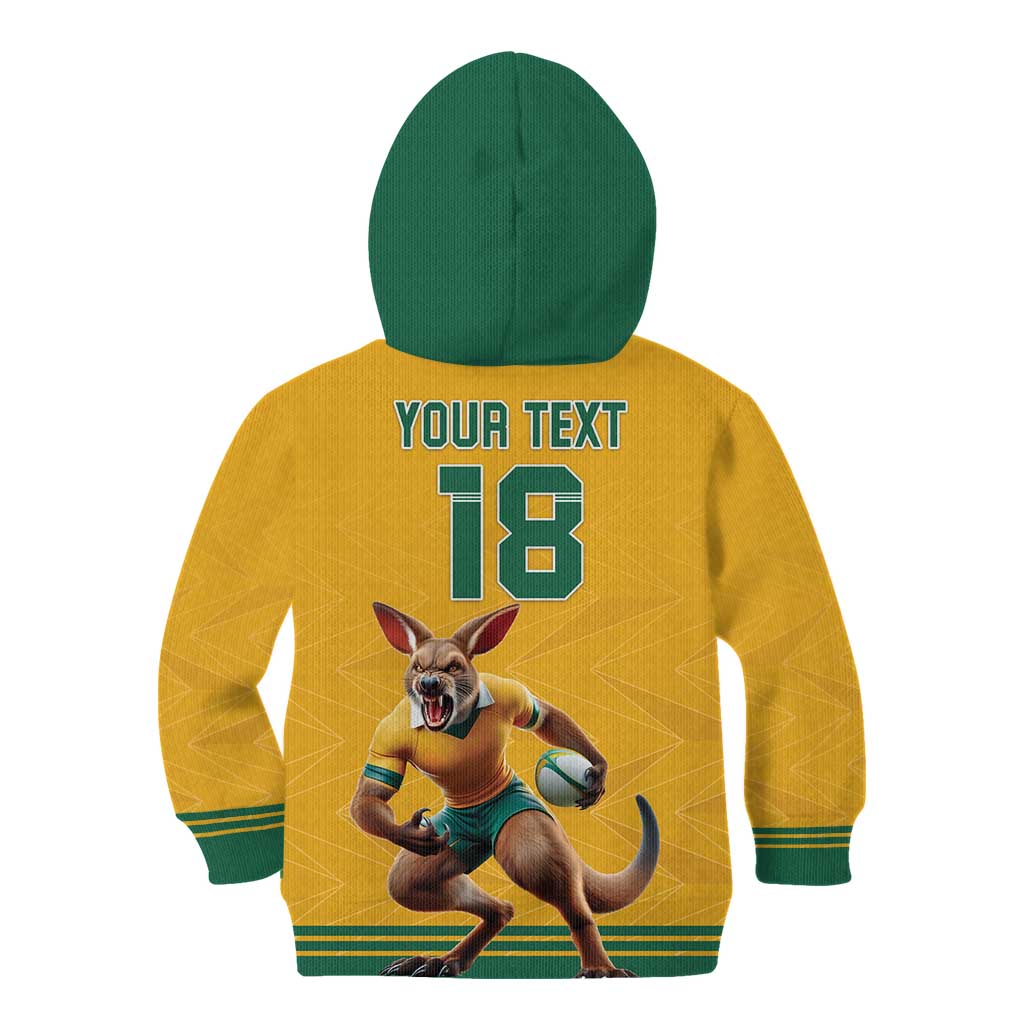 Custom Australia Rugby Kid Hoodie Wallabies Mascot Sporty Style - Aussie Hoodie