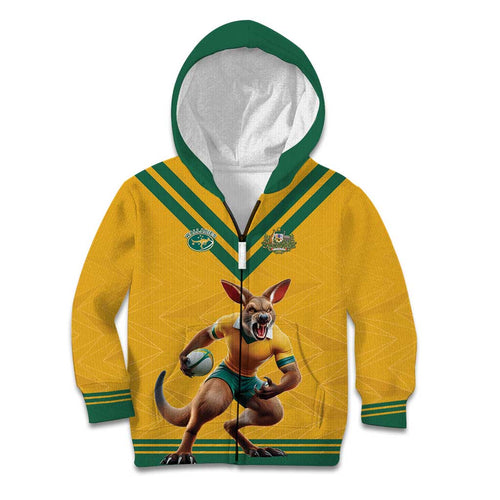 Custom Australia Rugby Kid Hoodie Wallabies Mascot Sporty Style - Aussie Hoodie