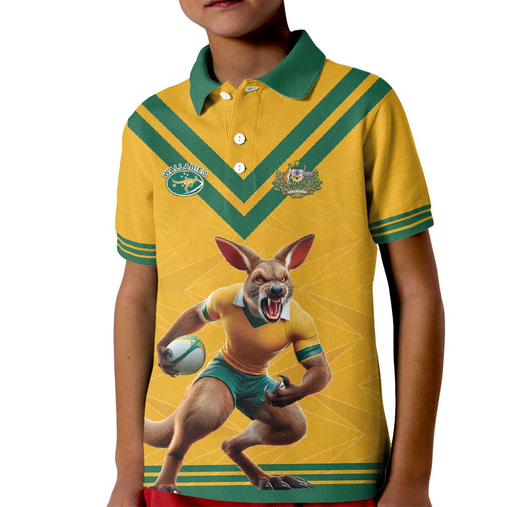 Custom Australia Rugby Kid Polo Shirt Wallabies Mascot Sporty Style - Aussie Hoodie