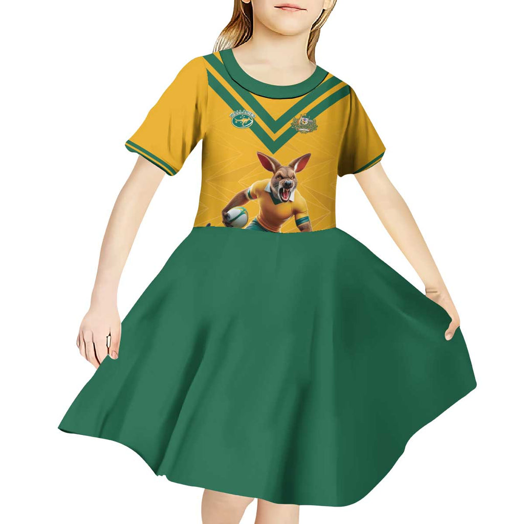 Custom Australia Rugby Kid Short Sleeve Dress Wallabies Mascot Sporty Style - Aussie Hoodie