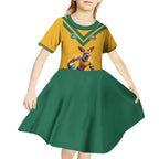 Custom Australia Rugby Kid Short Sleeve Dress Wallabies Mascot Sporty Style - Aussie Hoodie