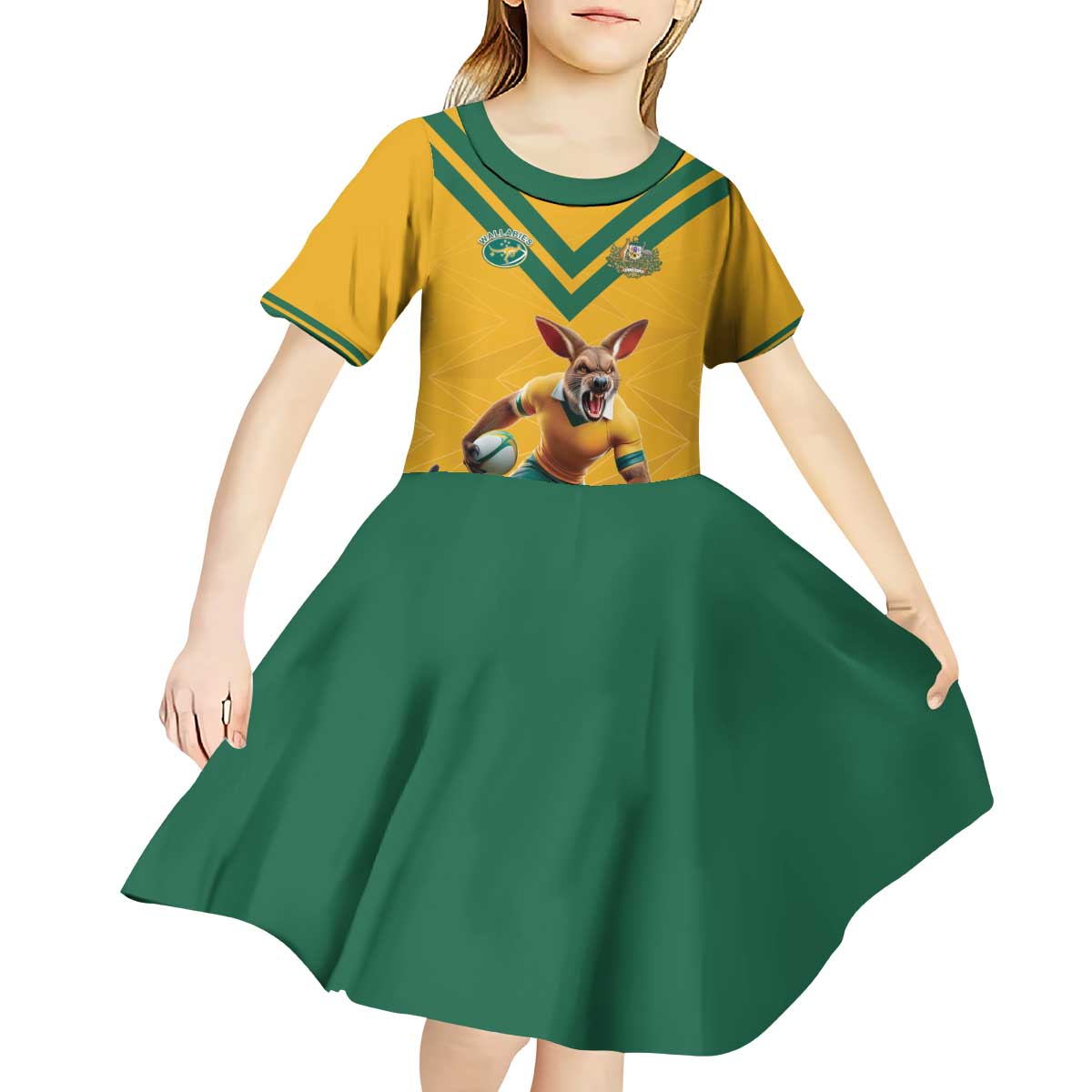 Custom Australia Rugby Kid Short Sleeve Dress Wallabies Mascot Sporty Style - Aussie Hoodie