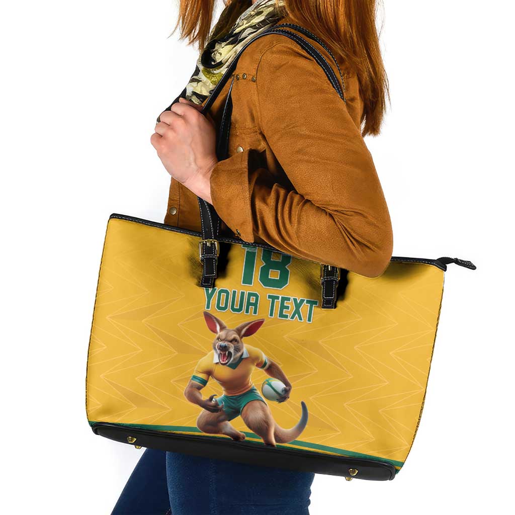 Custom Australia Rugby Leather Tote Bag Wallabies Mascot Sporty Style - Aussie Hoodie