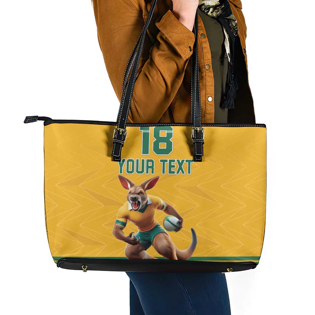 Custom Australia Rugby Leather Tote Bag Wallabies Mascot Sporty Style - Aussie Hoodie