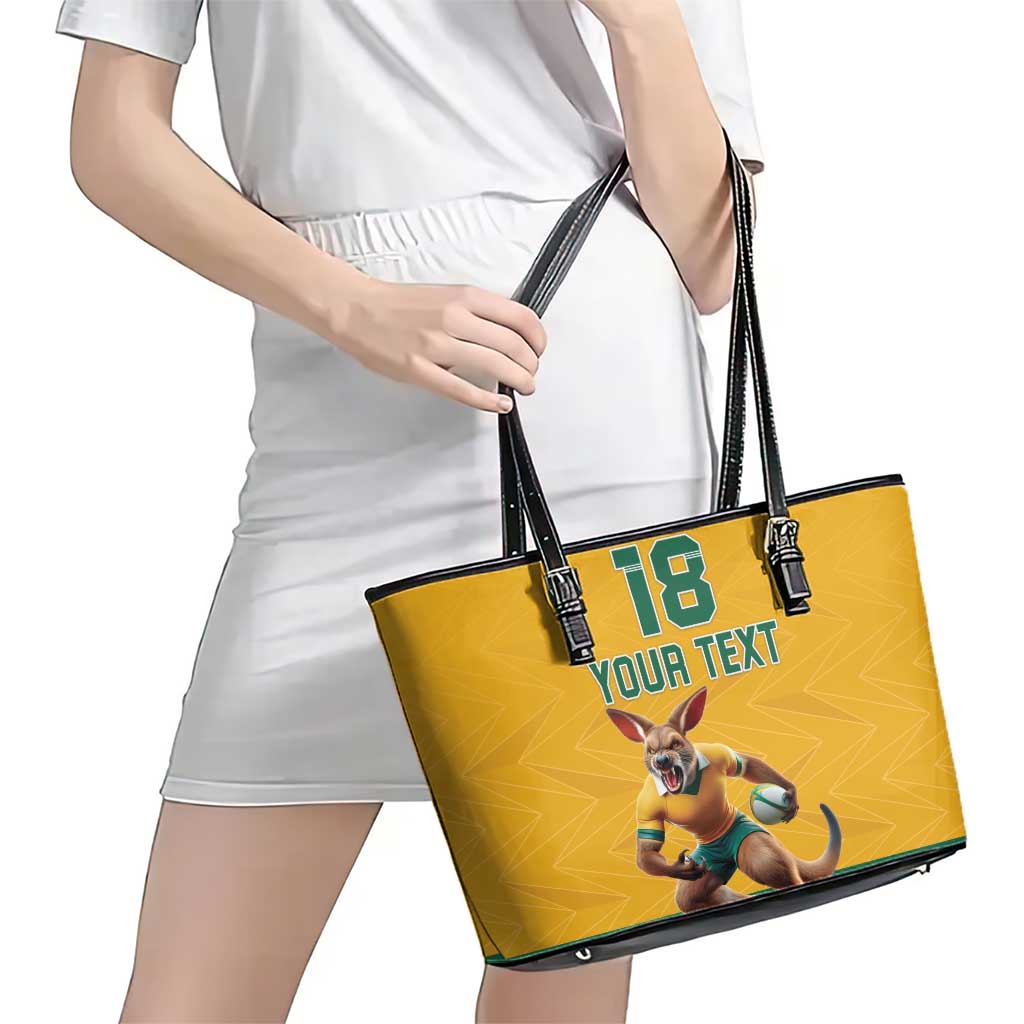 Custom Australia Rugby Leather Tote Bag Wallabies Mascot Sporty Style - Aussie Hoodie