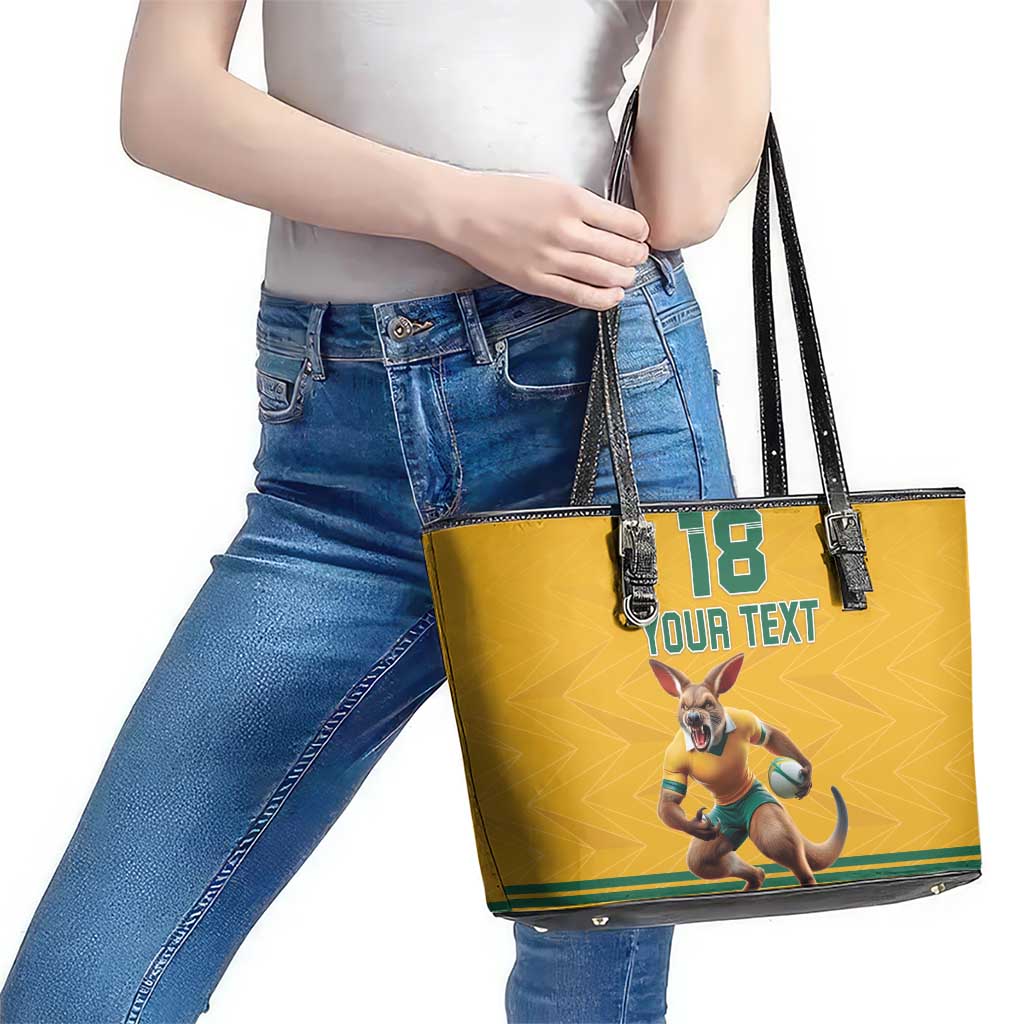 Custom Australia Rugby Leather Tote Bag Wallabies Mascot Sporty Style - Aussie Hoodie