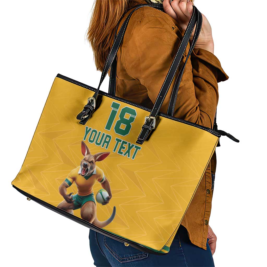 Custom Australia Rugby Leather Tote Bag Wallabies Mascot Sporty Style - Aussie Hoodie