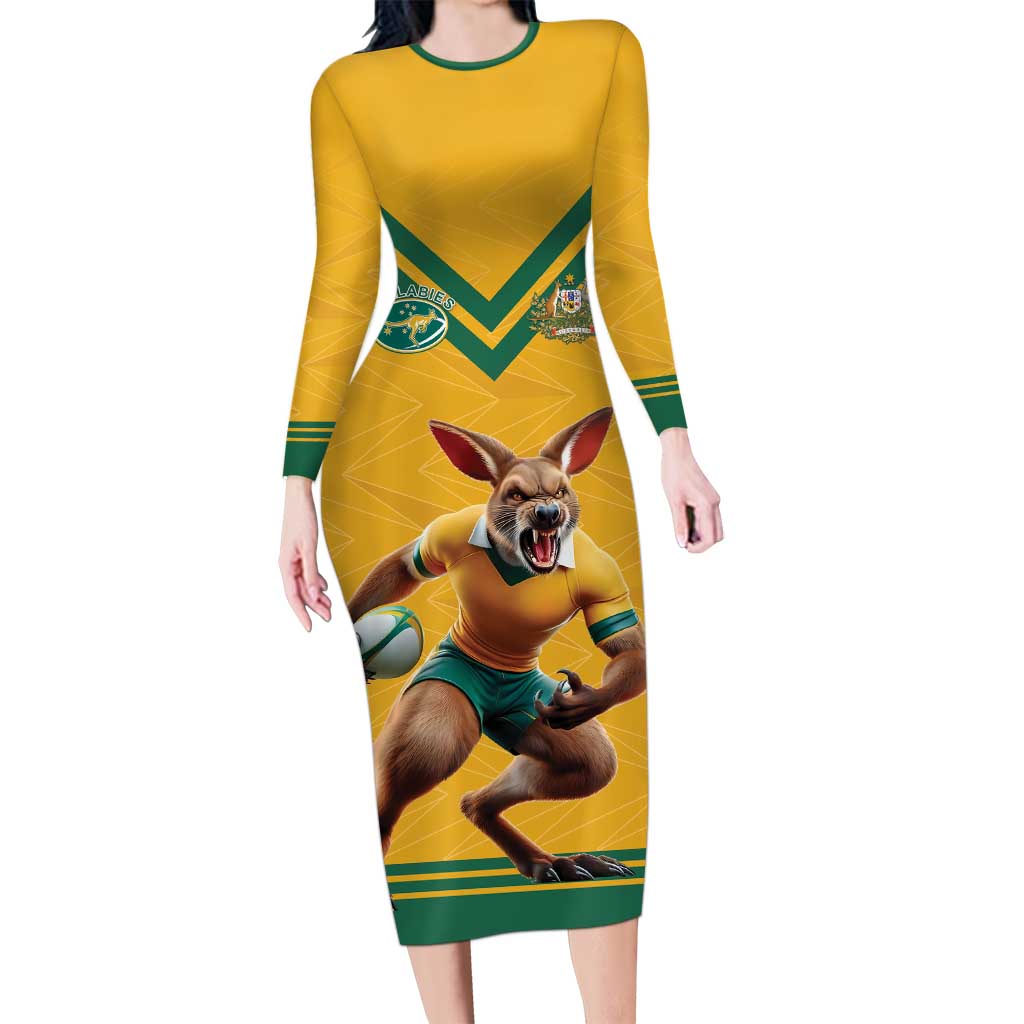 Custom Australia Rugby Long Sleeve Bodycon Dress Wallabies Mascot Sporty Style - Aussie Hoodie