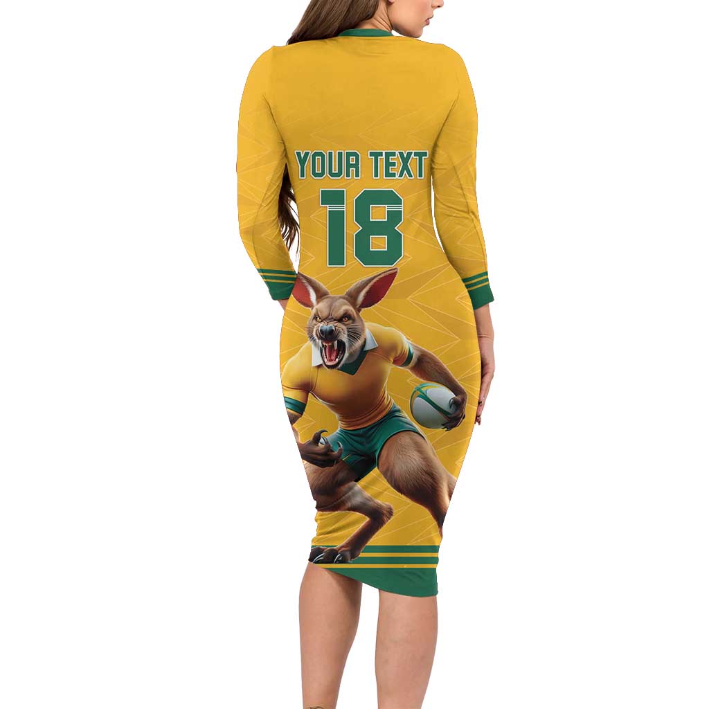 Custom Australia Rugby Long Sleeve Bodycon Dress Wallabies Mascot Sporty Style - Aussie Hoodie