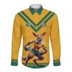 Custom Australia Rugby Long Sleeve Button Shirt Wallabies Mascot Sporty Style - Aussie Hoodie