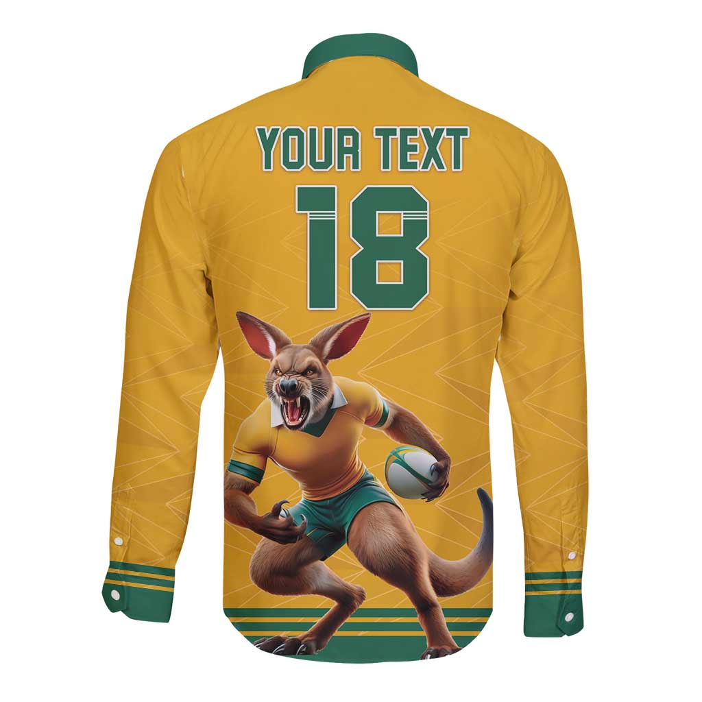 Custom Australia Rugby Long Sleeve Button Shirt Wallabies Mascot Sporty Style - Aussie Hoodie