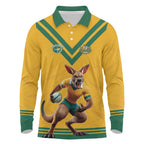 Custom Australia Rugby Long Sleeve Polo Shirt Wallabies Mascot Sporty Style - Aussie Hoodie