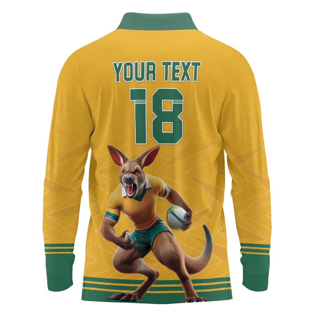 Custom Australia Rugby Long Sleeve Polo Shirt Wallabies Mascot Sporty Style - Aussie Hoodie