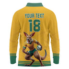 Custom Australia Rugby Long Sleeve Polo Shirt Wallabies Mascot Sporty Style - Aussie Hoodie