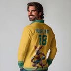 Custom Australia Rugby Long Sleeve Polo Shirt Wallabies Mascot Sporty Style - Aussie Hoodie