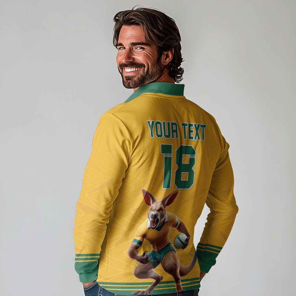 Custom Australia Rugby Long Sleeve Polo Shirt Wallabies Mascot Sporty Style - Aussie Hoodie