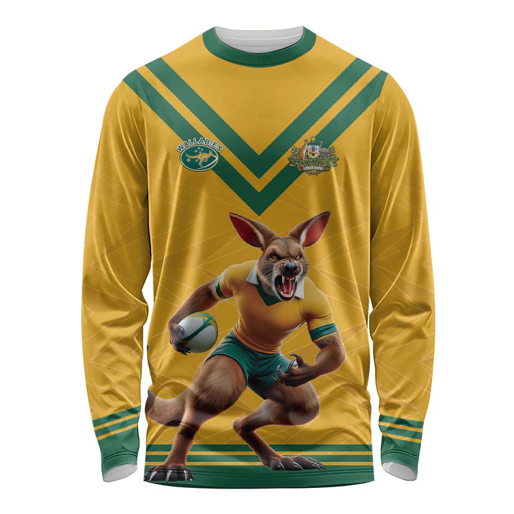 Custom Australia Rugby Long Sleeve Shirt Wallabies Mascot Sporty Style - Aussie Hoodie