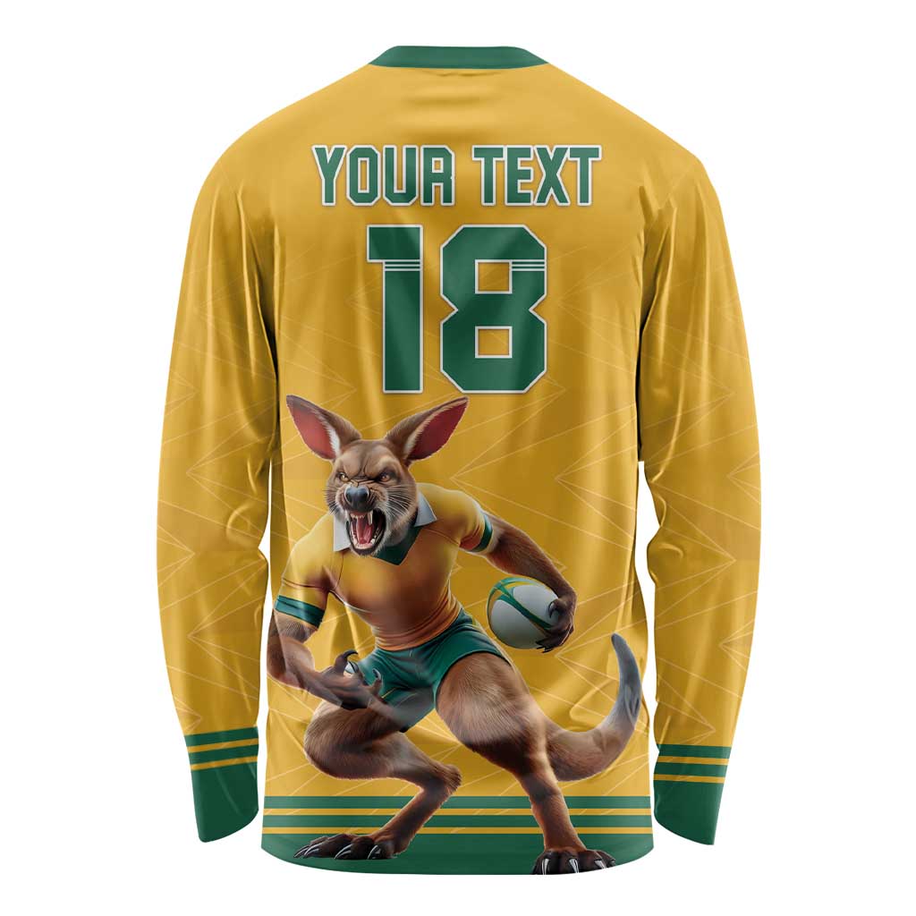 Custom Australia Rugby Long Sleeve Shirt Wallabies Mascot Sporty Style - Aussie Hoodie
