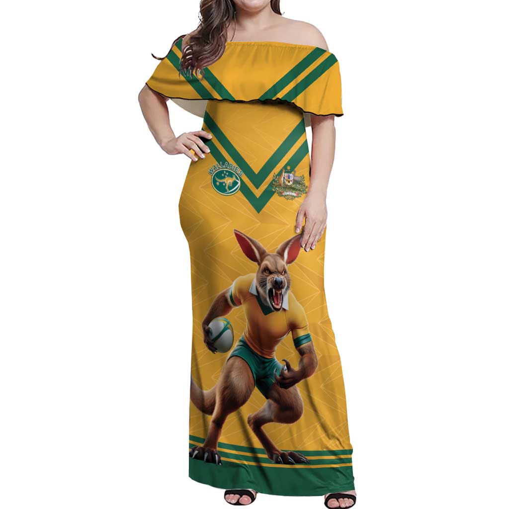Custom Australia Rugby Off Shoulder Maxi Dress Wallabies Mascot Sporty Style - Aussie Hoodie
