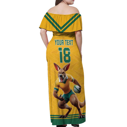 Custom Australia Rugby Off Shoulder Maxi Dress Wallabies Mascot Sporty Style - Aussie Hoodie
