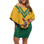Custom Australia Rugby Off Shoulder Short Dress Wallabies Mascot Sporty Style - Aussie Hoodie