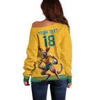 Custom Australia Rugby Off Shoulder Sweater Wallabies Mascot Sporty Style - Aussie Hoodie
