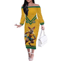 Custom Australia Rugby Off The Shoulder Long Sleeve Dress Wallabies Mascot Sporty Style - Aussie Hoodie