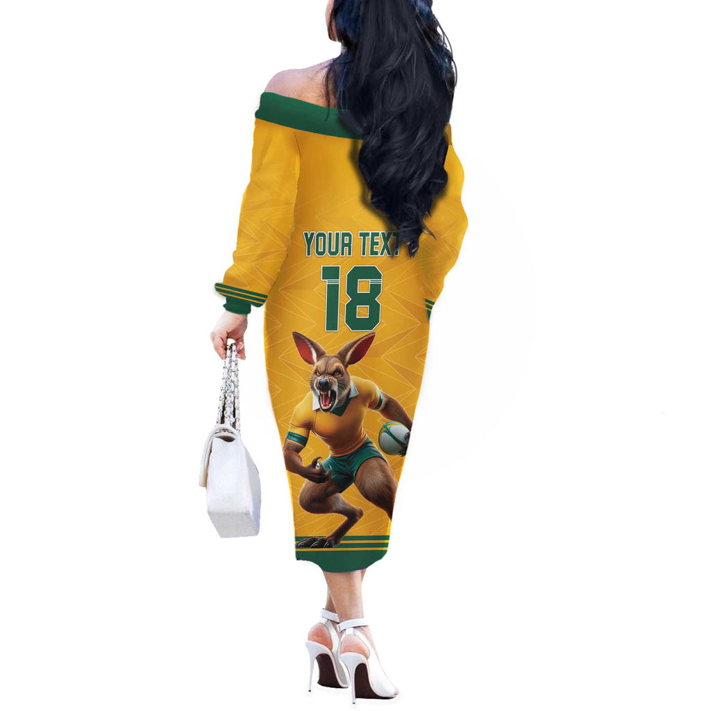 Custom Australia Rugby Off The Shoulder Long Sleeve Dress Wallabies Mascot Sporty Style - Aussie Hoodie