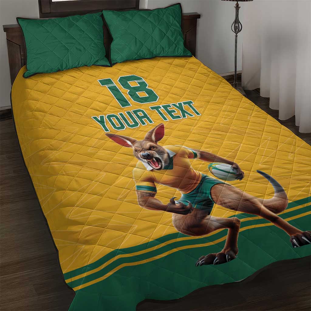 Custom Australia Rugby Quilt Bed Set Wallabies Mascot Sporty Style - Aussie Hoodie