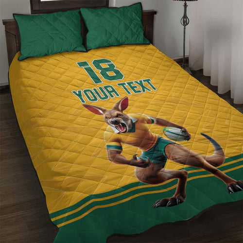 Custom Australia Rugby Quilt Bed Set Wallabies Mascot Sporty Style - Aussie Hoodie