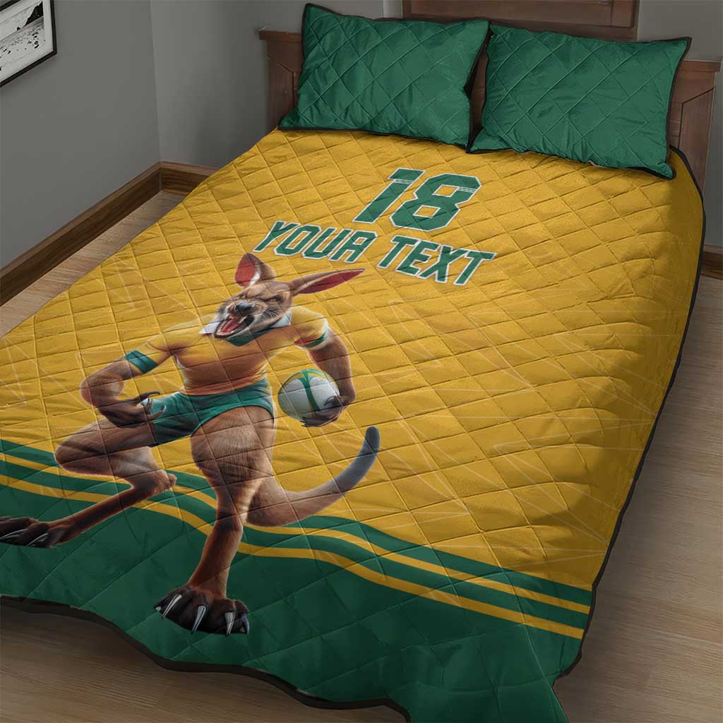 Custom Australia Rugby Quilt Bed Set Wallabies Mascot Sporty Style - Aussie Hoodie