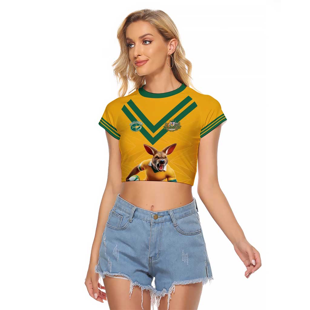 Custom Australia Rugby Raglan Cropped T Shirt Wallabies Mascot Sporty Style - Aussie Hoodie