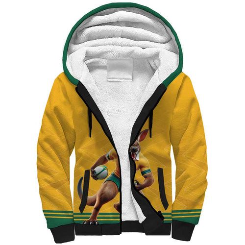 Custom Australia Rugby Sherpa Hoodie Wallabies Mascot Sporty Style - Aussie Hoodie
