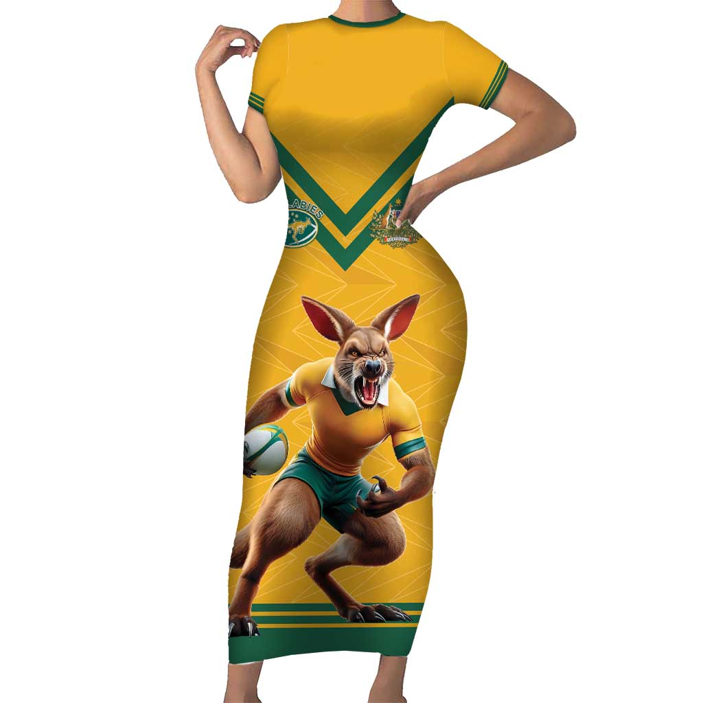 Custom Australia Rugby Short Sleeve Bodycon Dress Wallabies Mascot Sporty Style - Aussie Hoodie