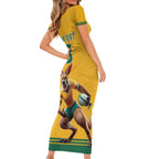 Custom Australia Rugby Short Sleeve Bodycon Dress Wallabies Mascot Sporty Style - Aussie Hoodie