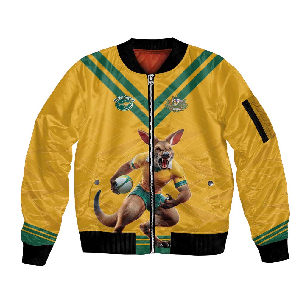 Custom Australia Rugby Sleeve Zip Bomber Jacket Wallabies Mascot Sporty Style - Aussie Hoodie