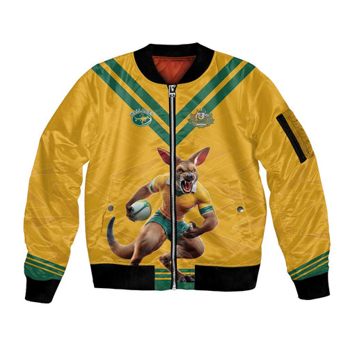 Custom Australia Rugby Sleeve Zip Bomber Jacket Wallabies Mascot Sporty Style - Aussie Hoodie