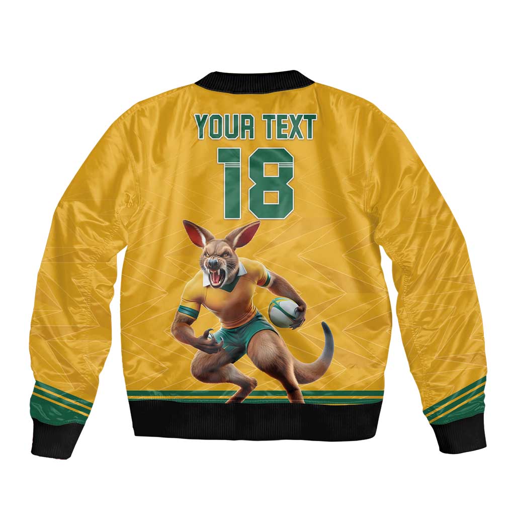 Custom Australia Rugby Sleeve Zip Bomber Jacket Wallabies Mascot Sporty Style - Aussie Hoodie