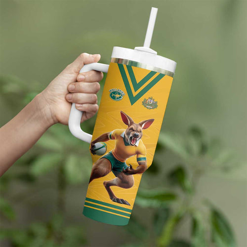 Custom Australia Rugby Tumbler With Handle Wallabies Mascot Sporty Style - Aussie Hoodie