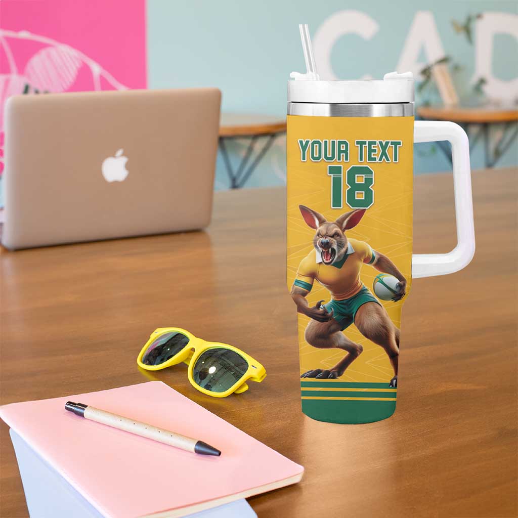 Custom Australia Rugby Tumbler With Handle Wallabies Mascot Sporty Style - Aussie Hoodie