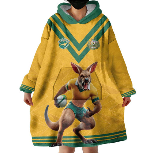 Custom Australia Rugby Wearable Blanket Hoodie Wallabies Mascot Sporty Style - Aussie Hoodie