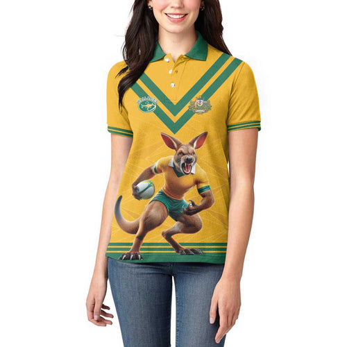 Custom Australia Rugby Women Polo Shirt Wallabies Mascot Sporty Style - Aussie Hoodie