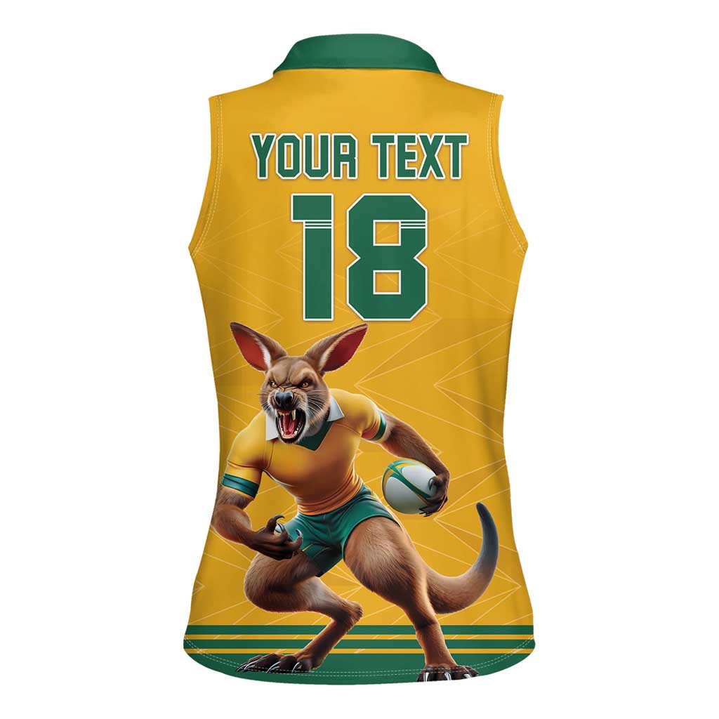 Custom Australia Rugby Women Sleeveless Polo Shirt Wallabies Mascot Sporty Style - Aussie Hoodie