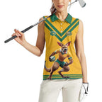 Custom Australia Rugby Women Sleeveless Polo Shirt Wallabies Mascot Sporty Style - Aussie Hoodie
