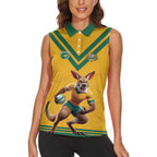 Custom Australia Rugby Women Sleeveless Polo Shirt Wallabies Mascot Sporty Style - Aussie Hoodie