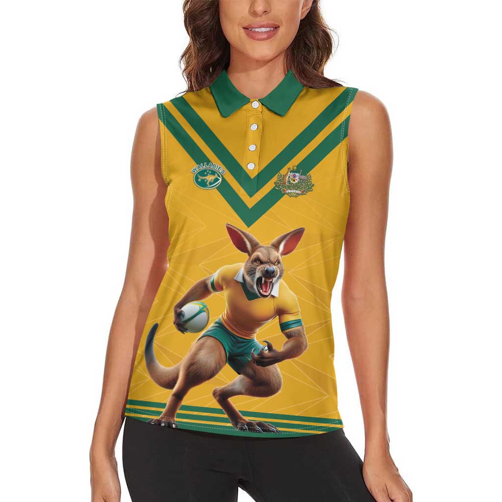 Custom Australia Rugby Women Sleeveless Polo Shirt Wallabies Mascot Sporty Style - Aussie Hoodie