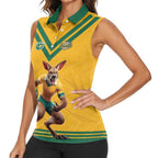 Custom Australia Rugby Women Sleeveless Polo Shirt Wallabies Mascot Sporty Style - Aussie Hoodie