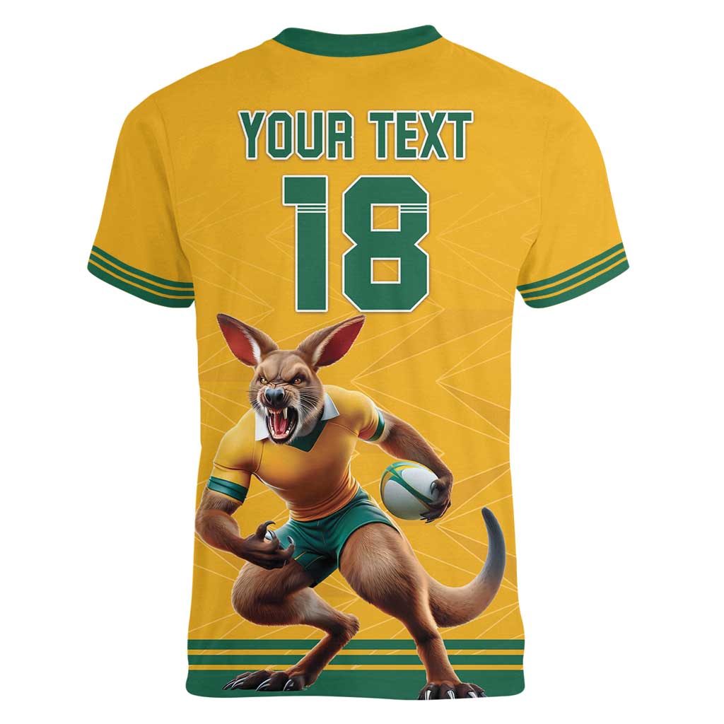 Custom Australia Rugby Women V-Neck T-Shirt Wallabies Mascot Sporty Style - Aussie Hoodie